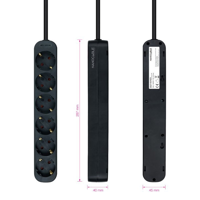 Nanocable Regleta de 6 Tomas con Cable de 1,4 m, Negro Nanocable Regleta de 6 Tomas con Cable de 1,4 m, Negro